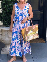 Women's Sets Printed V-Neck Top & Wide Leg Pants Two-Piece Set