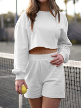 Women's Sets Solid Cropped Navel Long Sleeve Shorts Sports Two-Piece Set