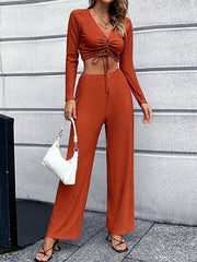 Women's Sets Solid V-neck Bowknot Sexy Two-piece Suit