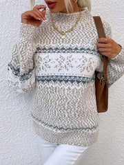 Women's Sweaters Christmas New Snow Print Half High Neck Sweater