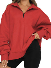 Women's Sweaters Half Zipper Solid Color Pullover Sweater