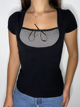 Women's T-Shirts Belted Square Neck Short Sleeve T-Shirt