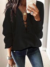 Women's T-Shirts Casual Belted Long Sleeve T-Shirts