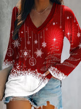 Women's T-Shirts Christmas V-Neck Long Sleeve Casual T-Shirt
