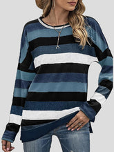 Women's T-Shirts Color Striped Round Neck Long Sleeve Split T-shirt
