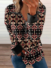 Women's T-Shirts Fashion Printed Zipper Long Sleeve T-Shirt