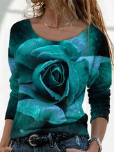 Women's T-Shirts Flower Print Round Neck Long Sleeve T-Shirt