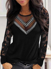 Women's T-Shirts Lace Stitching Dot Drill Long Sleeve T-Shirt