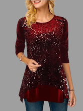 Women's T-Shirts Sequin Print Round Neck Irregular Long Sleeve T-Shirt