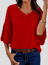 Women's T-Shirts Solid V-Neck Flared Sleeve T-Shirt
