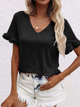 Women's T-Shirts Solid V-Neck Short Sleeve T-Shirt
