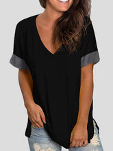 Women's T-Shirts Solid V-Neck Short Sleeve T-Shirt