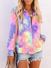 Zipper Tie-dye Print Hoodie Sweatshirt