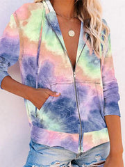 Zipper Tie-dye Print Hoodie Sweatshirt