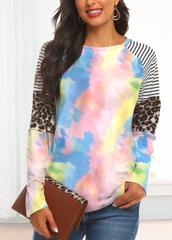 Long Sleeve Round Neck Patchwork T-shirt