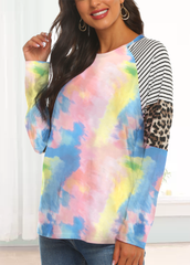 Long Sleeve Round Neck Patchwork T-shirt