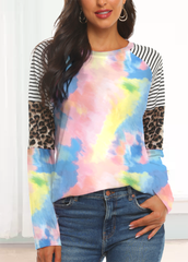 Long Sleeve Round Neck Patchwork T-shirt