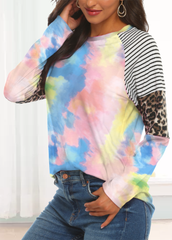Long Sleeve Round Neck Patchwork T-shirt