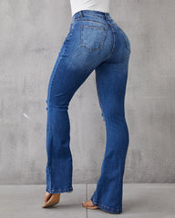 90s Vintage Knee Distressed High Waist Baggy Flare Jeans