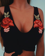 Floral Embroidery Asymmetrical Hem Tank Top