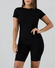 Solid Round Neck Top & Shorts Set