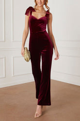 Logan Velvet Shoulder Tie Jumpsuit
