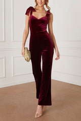 Logan Velvet Shoulder Tie Jumpsuit