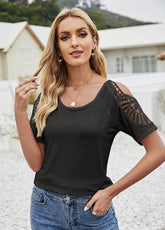 Cold Shoulder Solid Color Short Sleeve T-shirt