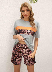 Leopard Printed Shorts Sleeve Top And Shorts
