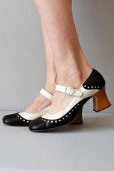Color Block Ankle Straps Mid Heels