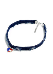 Flag Day Theme Denim Love Shape Necklace