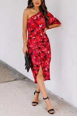 Sorrel One Shoulder Floral Drape Dress
