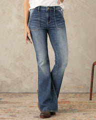 90s Vintage Ripped Slant Pocket Low Waist Flare Jeans