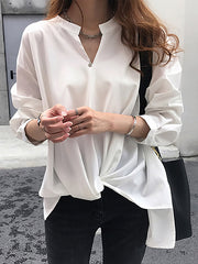 Women's Blouses Chiffon Long Sleeve Solid Color V Neck Blouse