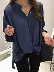 Women's Blouses Chiffon Long Sleeve Solid Color V Neck Blouse