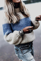Color Block Stripe O Neck Sweater