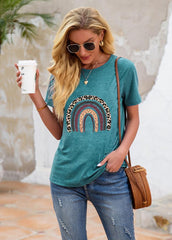 Leopard Printed Short Sleeve Round Neck T-shirt