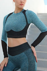 Color Block Crop T Shirt Leggings Set