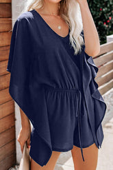 Short Sleeve Elastic Waist V-Neck Mini Jumpsuit