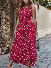 Women's Dresses Polka Dot Loose Printed Halter Neck Sleeveless Midi Dress