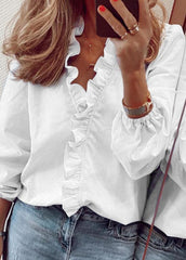 Flouncing V Neck Long Sleeve Blouse