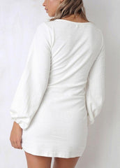 Long Sleeve Solid Color Round Neck Dress