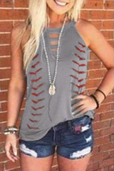 Casual Print Bandage O Neck Tops