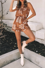 Casual Print Frenulum Buckle O Neck Regular Jumpsuits