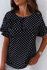 Casual Polka Dot Split Joint O Neck Tops