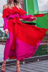 Fashion Street Solid Patchwork Off the Shoulder A Line Dresses