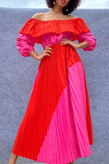 Fashion Street Solid Patchwork Off the Shoulder A Line Dresses