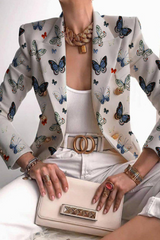 British Style Butterfly Print Buckle Turn-back Collar Outerwear(3 colors)