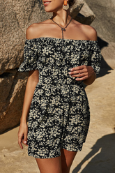 Casual Floral Split Joint Off the Shoulder Jumpsuits
