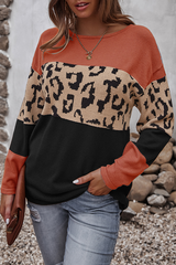 Casual Leopard Split Joint Contrast O Neck Tops£¨4 colors£©